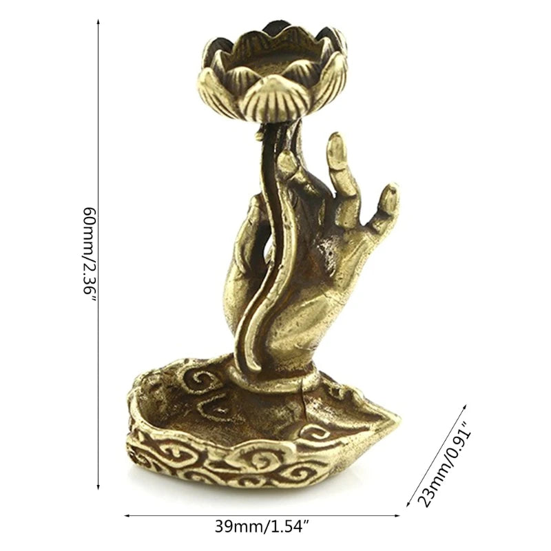 'Hand Hold' Lotus and Hand shaped Copper Backflow Incense Burner
